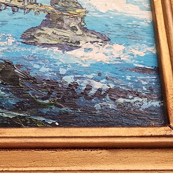 Signed Original Oil on Board Painting Ocean Surf 5" x 7" Framed Vintage Brioni - Picture 9 of 14